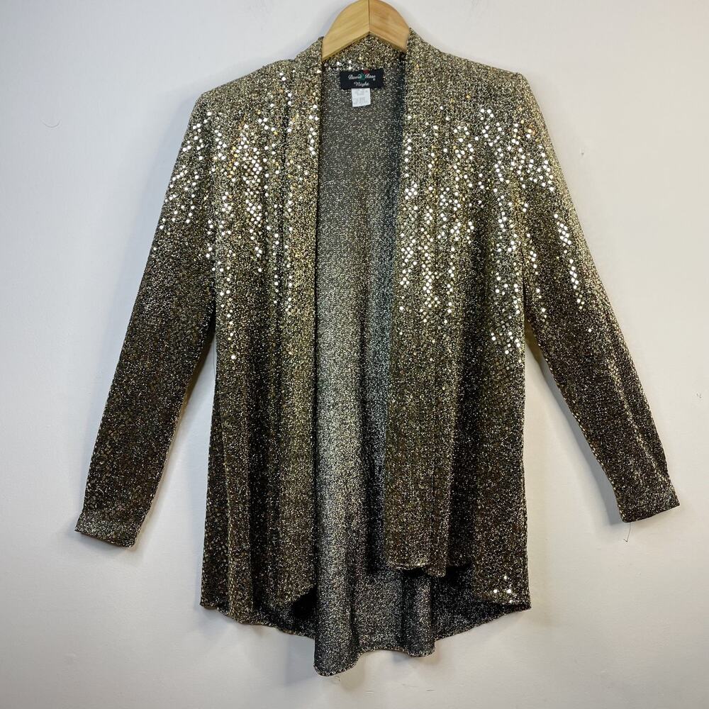 Vintage 90s David Rose Gold Metallic Sequin Sparkling Disco Open Jacket women S